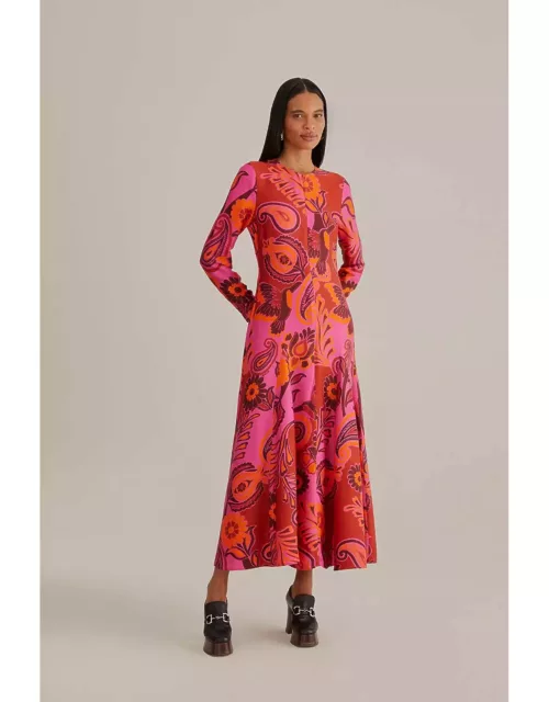 Pink Bold Floral Long Sleeve Maxi Dress, BOLD FLORAL PINK /