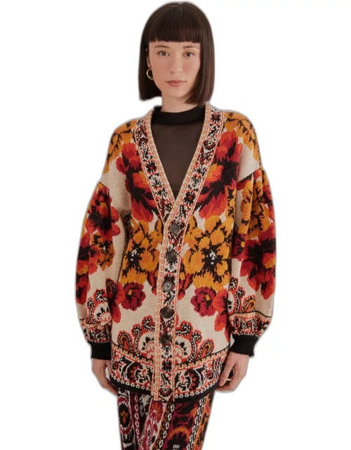 Sand Winter Tapestry Knit Cardigan, WINTER TAPESTRY SAND /
