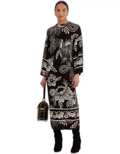 Black Paisley Bloom Knit Dress, PASLEY BLOOM BLACK /