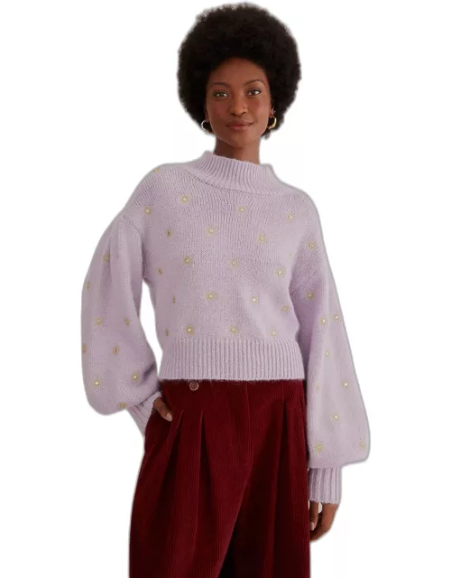 Mirror Embroidered Knit Sweater, SOFT LILAC /