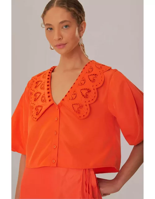 Orange Richelieu Collar Shirt, VIVID ORANGE /