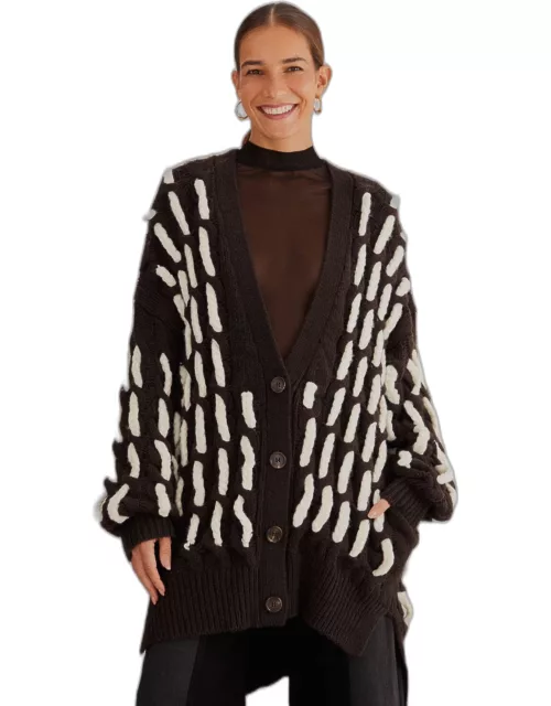 Black And White Textured Knit Cardigan, BLACK AND WHITE /