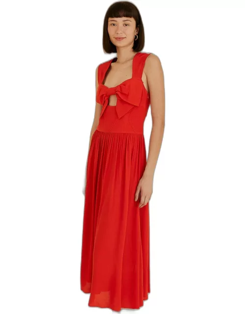 Red Bow Sleeveless Midi Dress, RED /