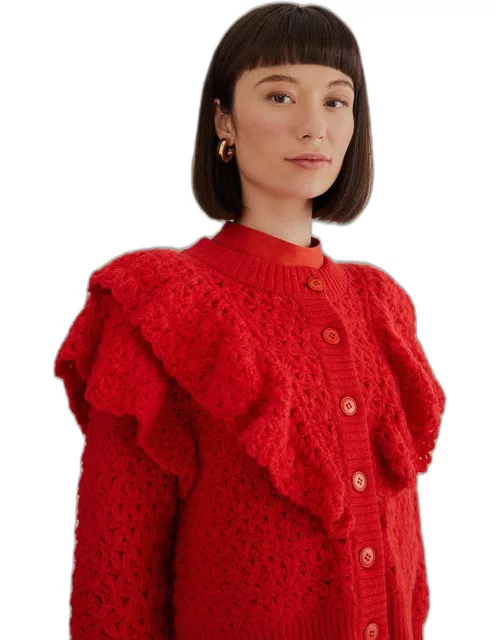 Red Flower Texture Knit Cardigan, RED /