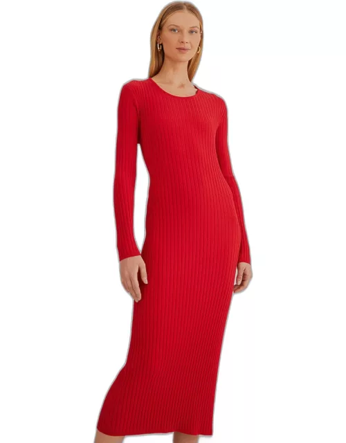 Red Knit Midi Dress, RED /