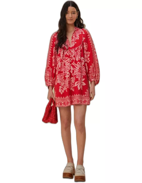 Flora Tapestry Red Long Sleeve Mini Dress, FLORA TAPESTRY RED /