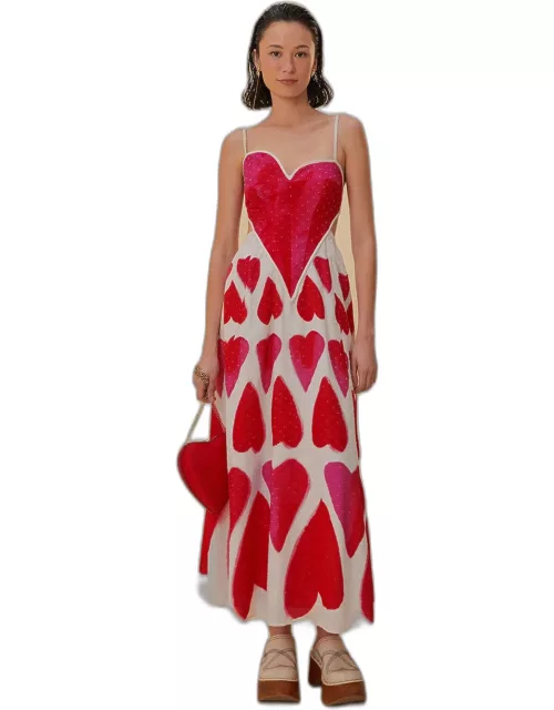 Painted Hearts Off-White Straps Maxi Dress, PAINTED HEARTS OFF-WHITE /