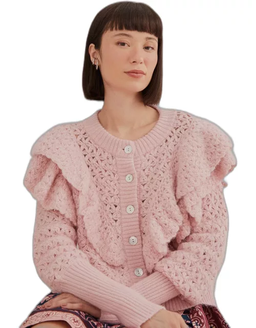 Pink Flower Texture Knit Cardigan, PINK /