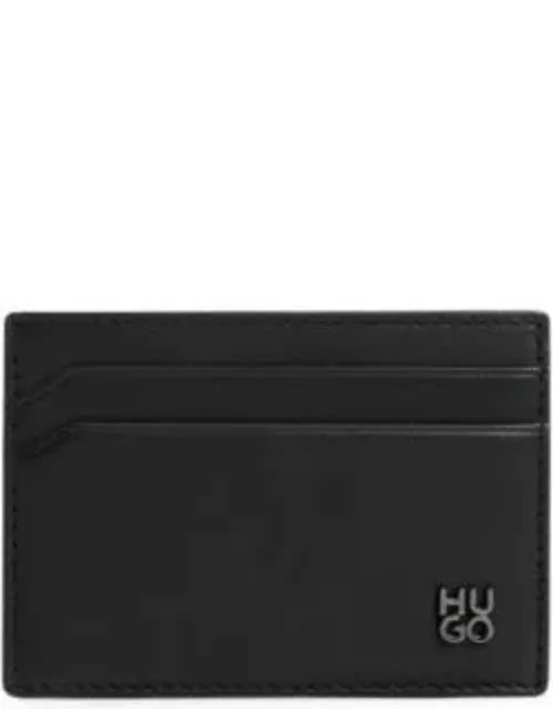 Leather card holder with stacked logo- Black Men's Wallet