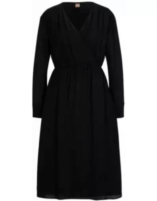 Regular-fit dress with wrap front and button cuffs- Black Women's Business Dresse