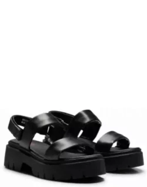 Nappa-leather sandals with padded upper straps- Black Women's Sandal