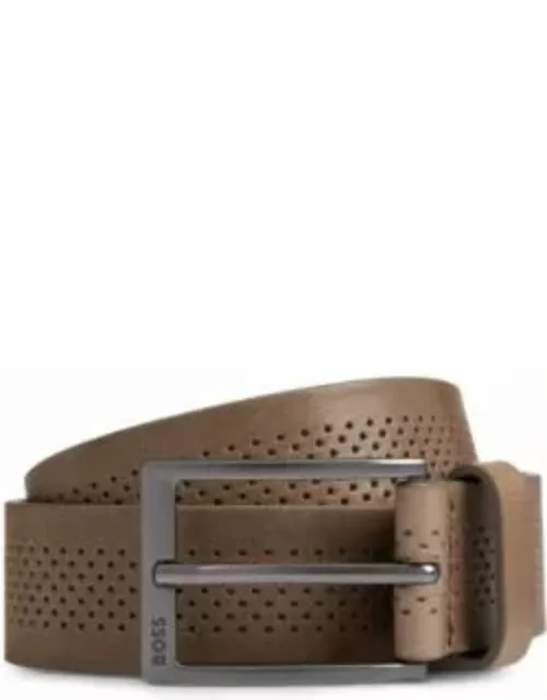 Italian-leather belt with perforated strap and gunmetal buckle- Grey Men's Casual Belt