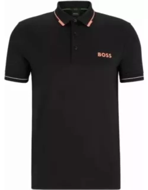 Slim-fit polo shirt with contrast logos- Black Men's Polo Shirt