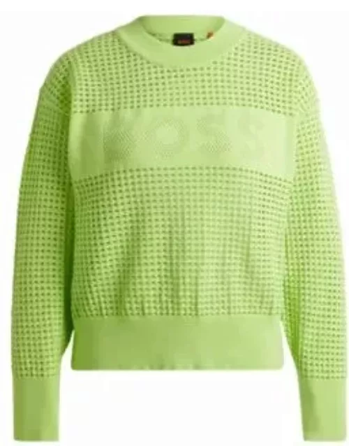 Open-knit sweater with logo detail- Green Women's Sweater