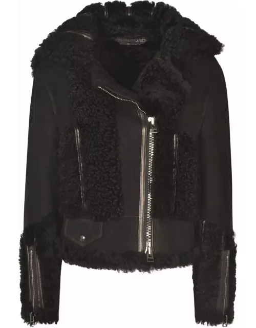 Tom Ford Shearling And Leather Patchwork Biker Jacket