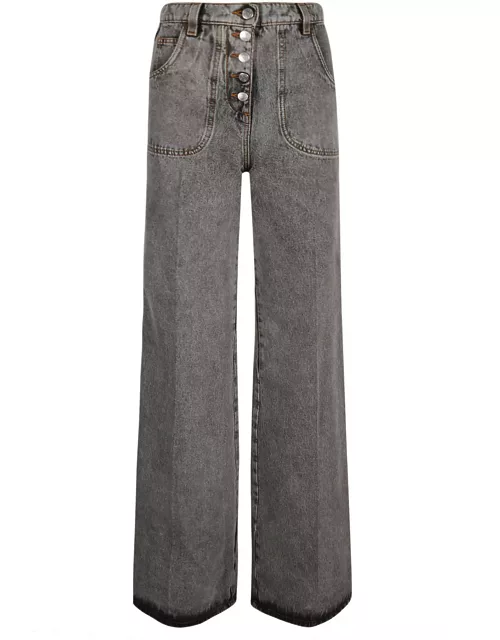 Etro Wide Flare Leg Multi-buttons Jean