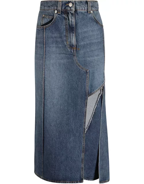 Alexander McQueen Pencil Denim Skirt With Cut-out