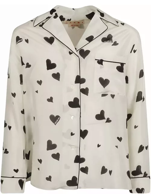Marni Bunch Of Hearts Print Silk Pajama Shirt