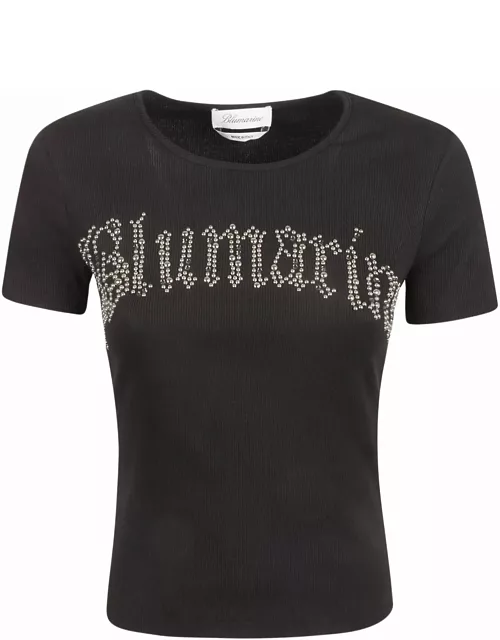 Blumarine Logo Studded Slim Fit Knit T-shirt