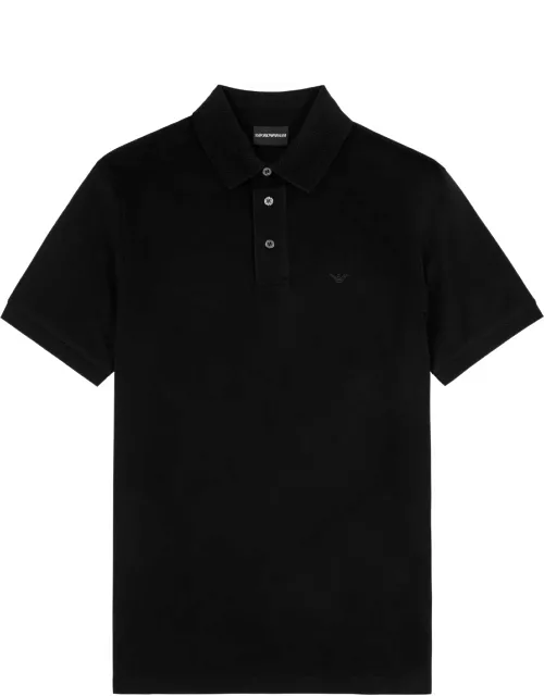 Emporio Armani Logo-embroidered Piqué Cotton Polo Shirt - Black