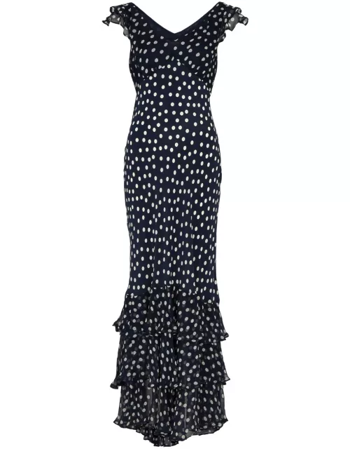 Rixo Ossy Polka-dot Silk-satin Maxi Dress - Navy - L (UK 14 / L)