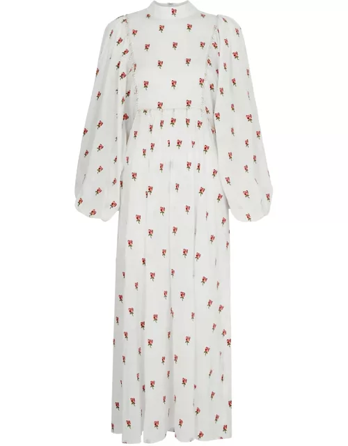 Farm Rio Floral-embroidered Cotton Maxi Dress - Off White - L (UK14 / L)