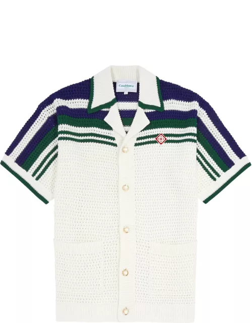 Casablanca Tennis Stripe-intarsia Crochet-knit Shirt - White And Green