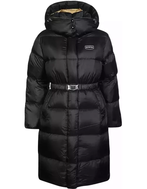 Duvetica Belted Hooded Long Down Jacket