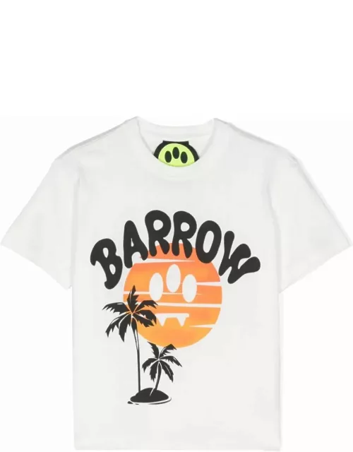 Barrow White T-shirt With Logo And Palm Graphic