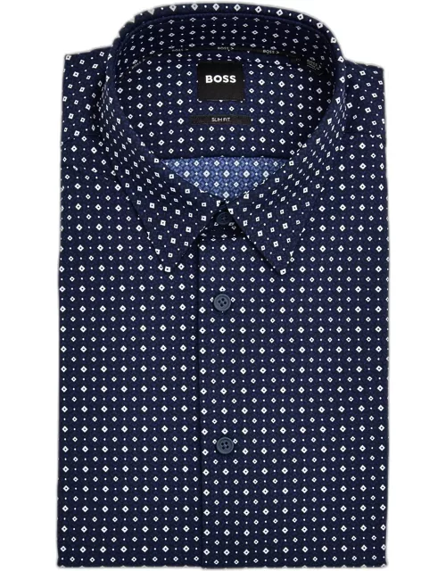 Men's Diamond-Print Slim Fit Short-Sleeve Shirt