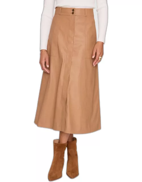 Mica A-Line Vegan Leather Midi Skirt