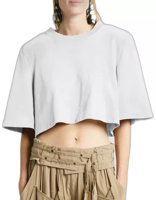 Zaely Strong-Shoulder Short-Sleeve Crop T-Shirt