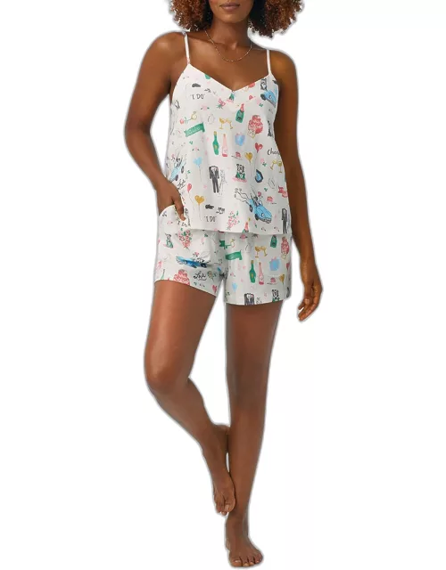 Just Married Printed Jersey Shorty Pajama Set