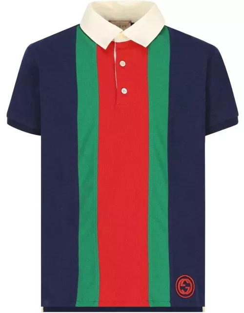 Gucci Logo Embroidered Striped Polo Shirt