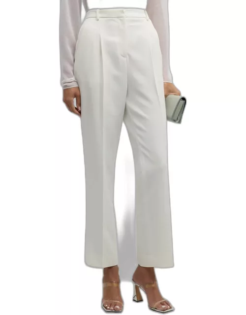 Mid-Rise Pleated Relaxed Straight-Leg Ankle Matte Crepe Trouser