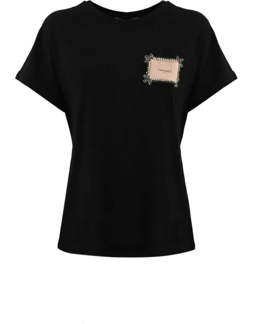TwinSet T-shirt With Label And Rhinestone