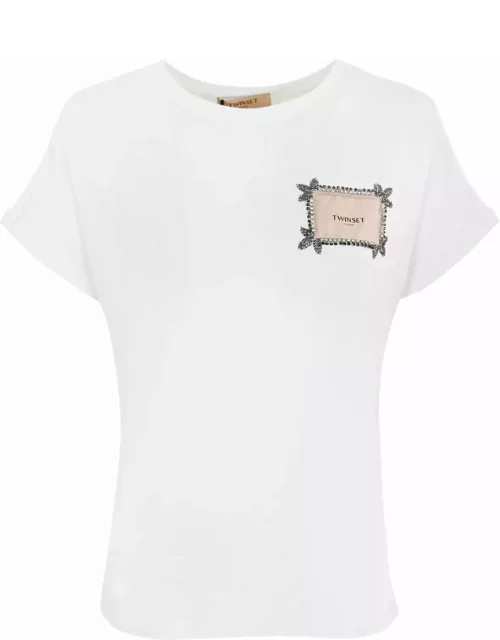 TwinSet T-shirt With Label And Rhinestone