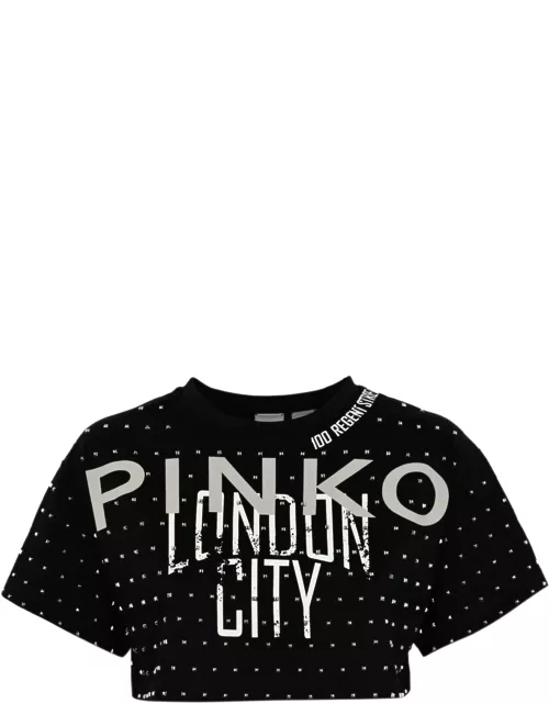Pinko Cropped T-shirt With Logo And Stud