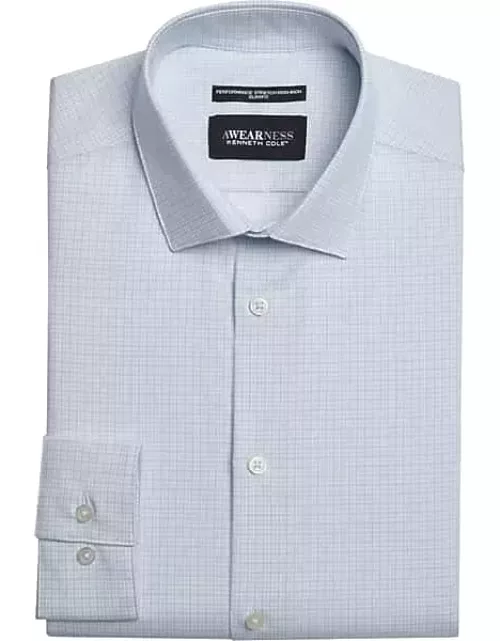 Awearness Kenneth Cole Men's Slim Fit Ultra Performance Stretch Check Dress Shirt Light Blue Check