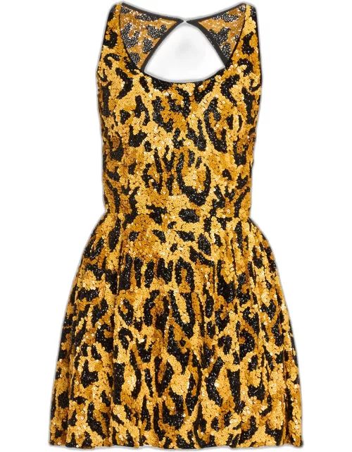 Animal Sequined Open-Back Mini Dres