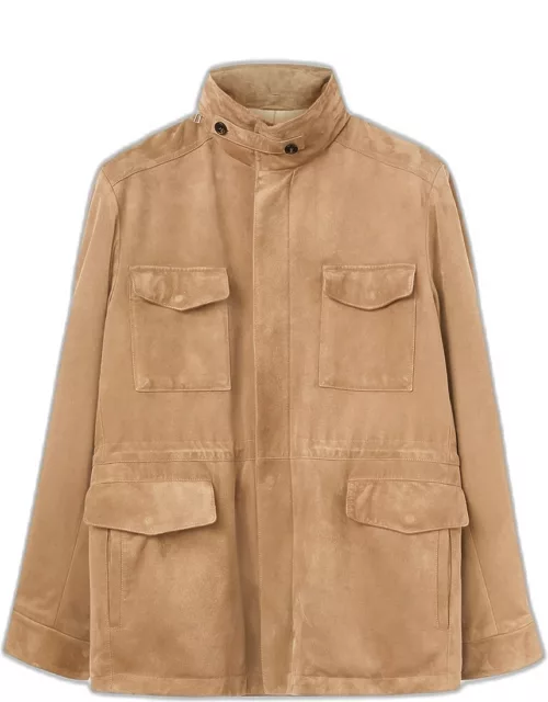 Men's Suede Concealed-Zip Field Jacket