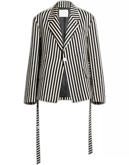 Stripe One-Button Linen Travel Jacket