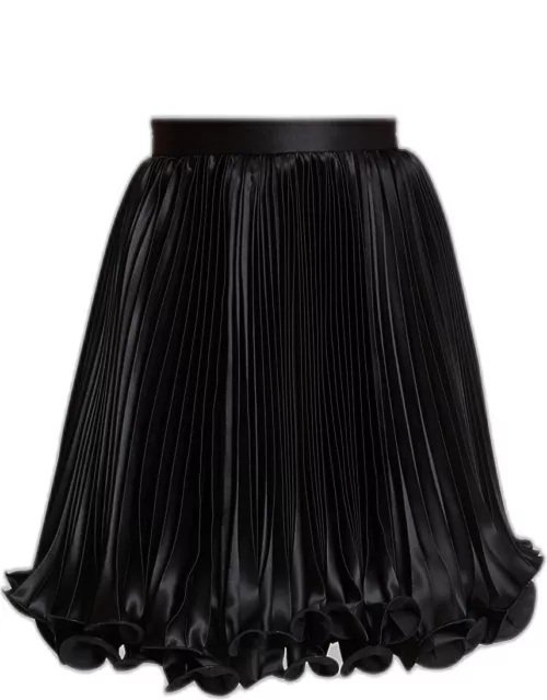 Pleated Ruffle Satin Mini Skirt