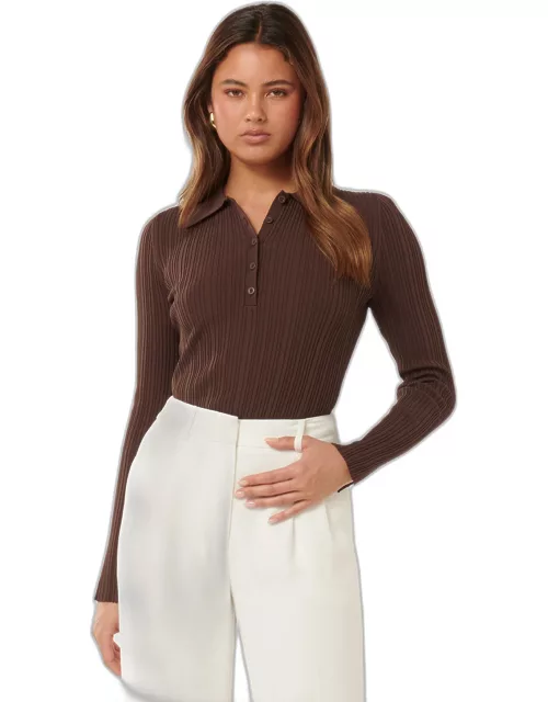 Forever New Women's Vida Polo Knit Top in Chocolate