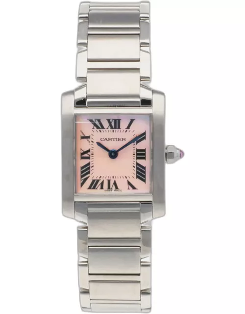 Cartier Pink Shell Stainless Steel Tank Francaise 2384 Automatic Women's Wristwatch 20 m