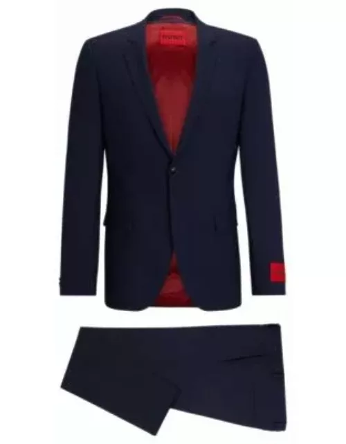 Extra-slim-fit suit in a structured wool blend- Dark Blue Men's Business Suit
