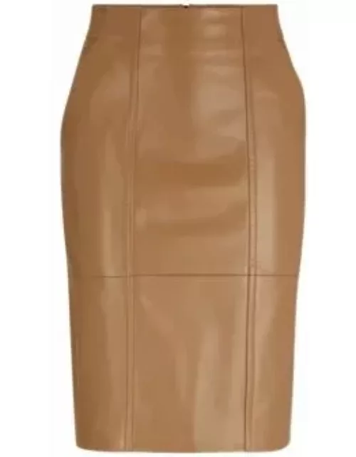 Seam-detail pencil skirt in lamb leather- Beige Women's Skirt