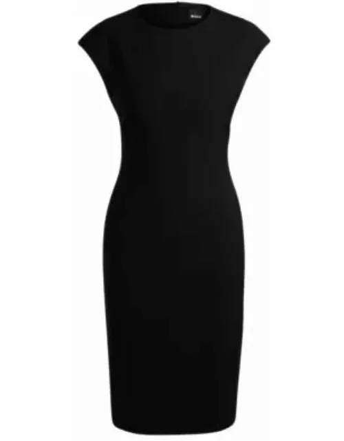 Slim-fit dress in virgin wool with cap sleeves- Black Women's Business Dresse