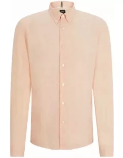 Regular-fit linen shirt with button-down collar- Orange Men's Casual Shirt