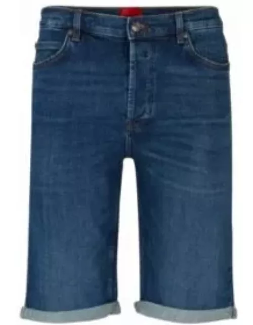 Tapered-fit shorts in blue comfort-stretch denim- Blue Men's Jean